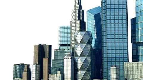 Day city with reflection 3d rendering image on white Illustrazione stock