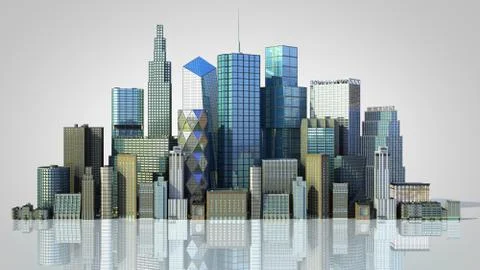 Day city with reflection 3d rendering image on grey gradient Stock Illustration