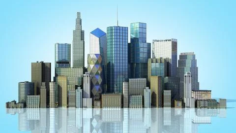 Day city with reflection 3d rendering image on blue gradient Stock Illustration