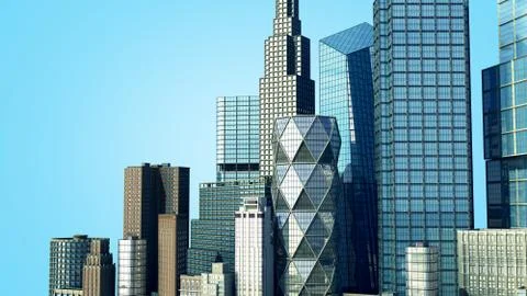 Day city with reflection 3d rendering image on blue gradient Stock Illustration