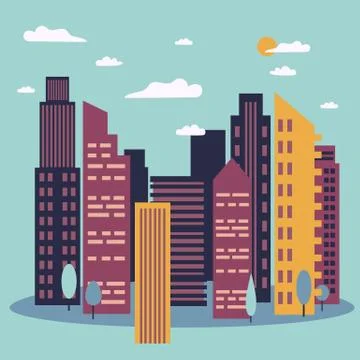 Day cityscape. Skyline with sun Stock Illustration