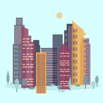 Day cityscape. Skyline with sun Stock Illustration