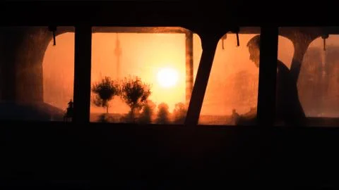 A day comes to an end on the excursion ship Stock Photos