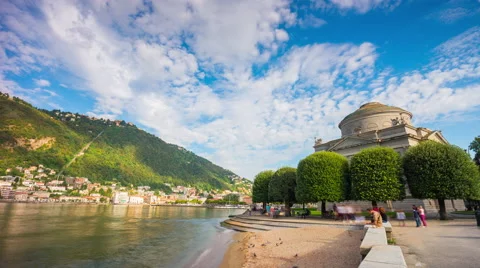 Day como lake alessandro volta museum tempio bay panorama 4k time lapse italy Stock Footage 68889464