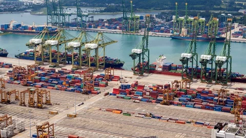 Day container port in Singapore time-lapse. pan up Stock Footage 123317469