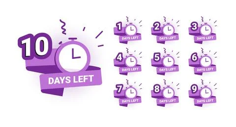 Day count banner. Countdown days to go, 1 2 3 4 5 6 7 8 9 10 sale banners and Stock Illustration