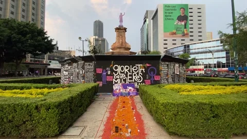 Day of Dead altar is seen in Glorieta de Las Mujeres, Mexico City CDMX 4K Stock Footage 291217848