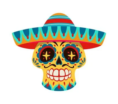 Day of the Dead calavera sugar skull in sombrero Stock Illustration