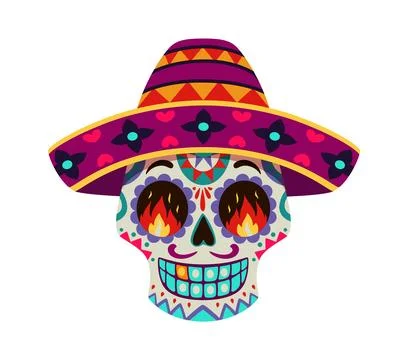 Day of the Dead calavera sugar skull in sombrero Stock Illustration