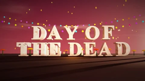 Day Of The Dead Carved Bone 3D Letters with Marigolds Candles and Papel Picado Vidéo 343814477