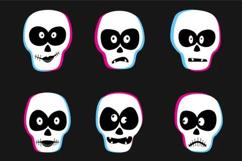 Day of the dead comic skull set Stock Illustration