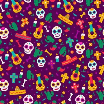 Day Of The Dead Cute Patterns Stock Illustration