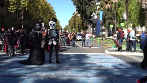 Day of the Dead (Dia de Los Muertos) San Jose event and procession Stock Footage 133451328
