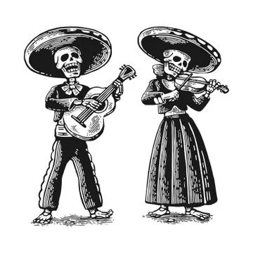 Day of the Dead, Dia de los Muertos. The skeleton in the Mexican national cos Stockillustratie