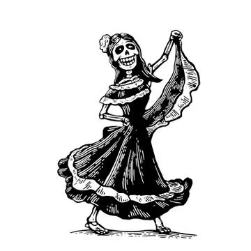 Day of the Dead, Dia de los Muertos. The skeleton in the Mexican woman nation Stockillustratie