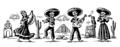 Day of the Dead, Dia de los Muertos. The skeleton in the Mexican national c.. Stock Illustration
