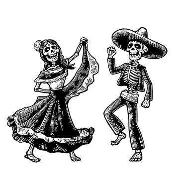 Day of the Dead, Dia de los Muertos . The skeleton in the Mexican national co Stock Illustration