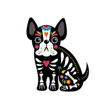 Day of the dead, Dia de los moertos, dogs skull and skeleton decorated with 스톡 일러스트