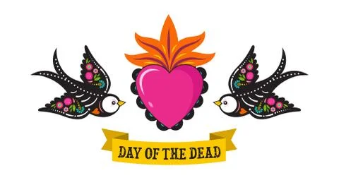 Day of the dead, Dia de los moertos, birds skulls and skeleton decorated with 스톡 일러스트