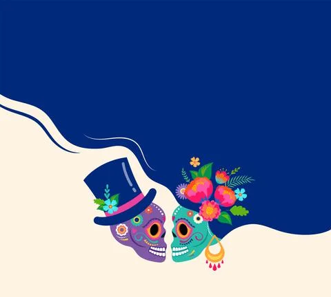 Day of the dead, Dia de los muertos with in love couple, Mexican wedding concept Stock Illustration
