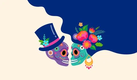 Day of the dead, Dia de los muertos with in love couple, Mexican wedding concept Stock Illustration