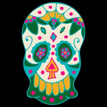 Day of the Dead, Dia de los Muertos, Sugar Skulls with Colorful Mexican Elements Stock Illustration