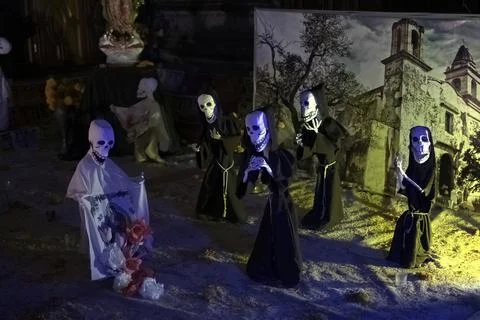 Day of Dead Display inside Cathedral in Mexico City Mexico Stock Photos
