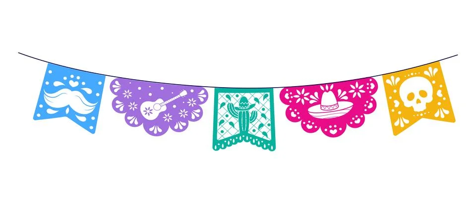 Day of the Dead flag set, elements on isolated blom background. Stock Illustration