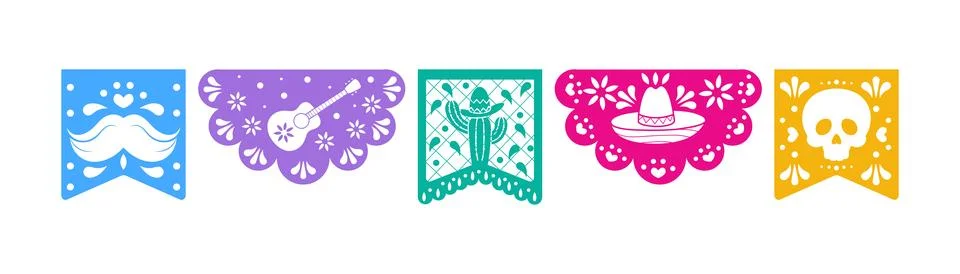 Day of the Dead flag set, elements on isolated blom background. Illustrazione stock