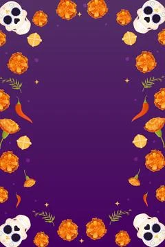 Day of the Dead frame skull and marigolds イラスト素材