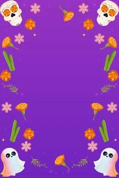 Day of the Dead frame skull and marigolds イラスト素材