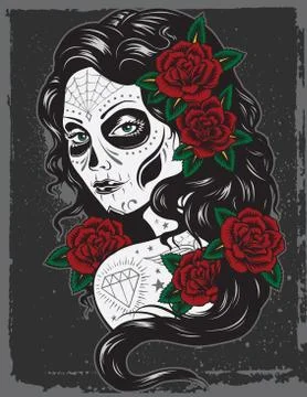 Day of dead girl tattoo illustration Stock Illustration
