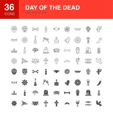 Day of the Dead Line Web Glyph Icons Stock Illustration
