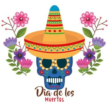 Day of the dead mask with hat Stock Illustration