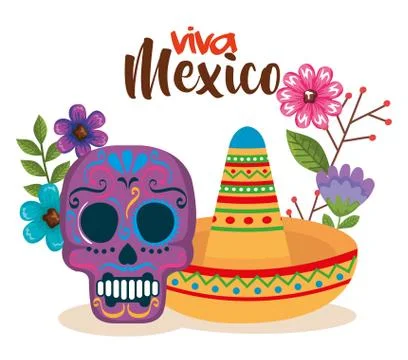 Day of the dead mask with hat Stock Illustration