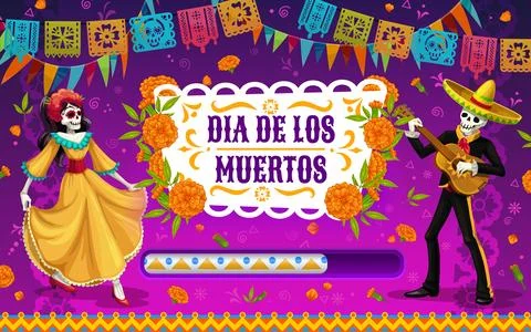 Day of dead Mexican holiday loading bar, banner Stock Illustration