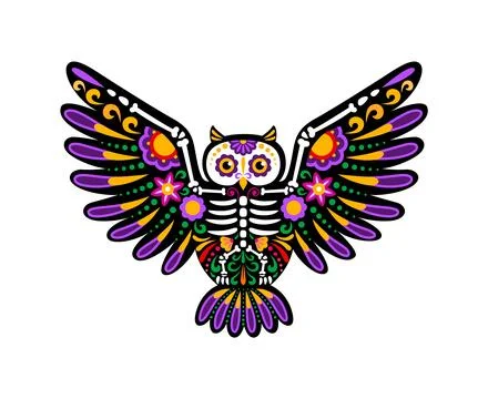 Day of the dead Mexican owl bird animal skeleton Stock Illustration