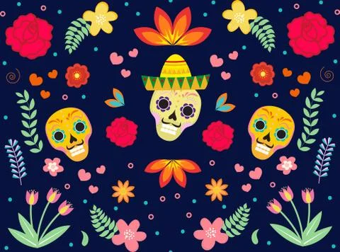 Day of the Dead Mexican seamless pattern. Dia de los muertos repeating texture Illustrazione stock