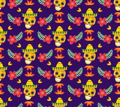 Day of the Dead Mexican seamless pattern. Dia de los muertos repeating texture Stock Illustration