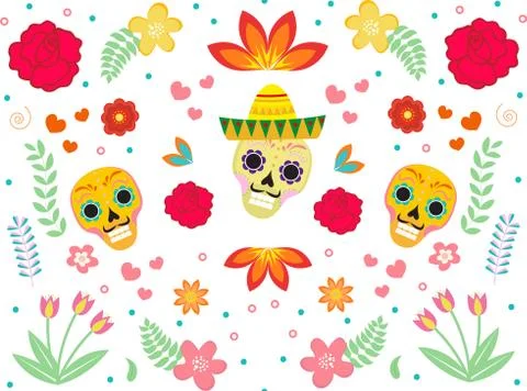 Day of the Dead Mexican seamless pattern. Dia de los muertos repeating texture Stock Illustration