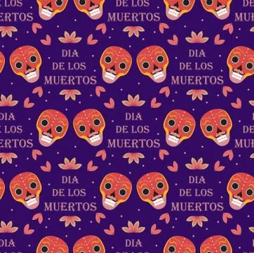 Day of the Dead Mexican seamless pattern. Dia de los muertos repeating texture Stock Illustration