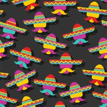 Day of dead in mexico pattern seamless. Skull in sombrero background. Dia de  Stock Illustration