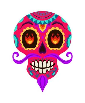 Day of the Dead mustached red calavera sugar skull Stock Illustration