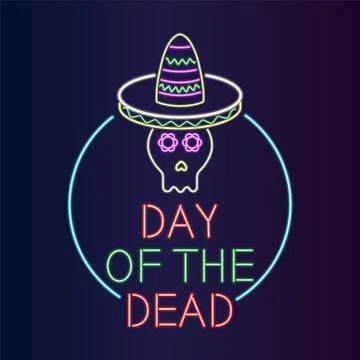 Day of the Dead Neon Banner vector illustration Illustrazione stock