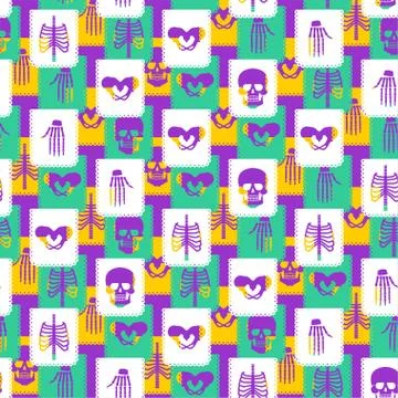 Day of the Dead pattern seamless. Dia de Muertos background. Skull and skelet Stock Illustration
