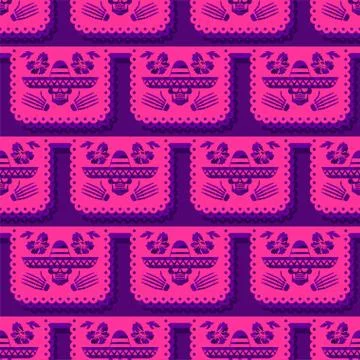 Day of the Dead pattern seamless. Dia de Muertos background. Skull and skelet Stock Illustration