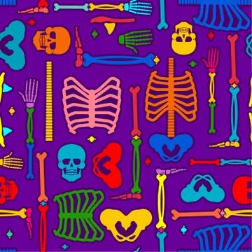 Day of the Dead pattern seamless. Multicolored Skull and skeleton ornament. D Illustrazione stock