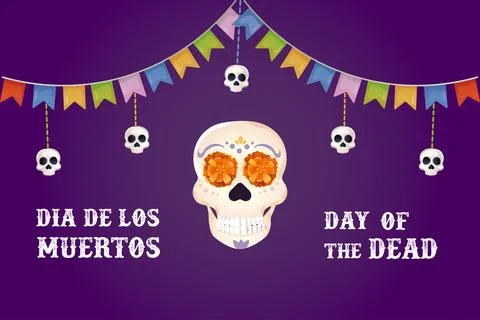 Day of the dead postcard. skull and flor de muerto Stock Illustration