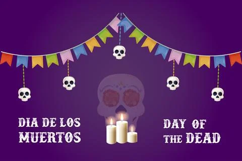 Day of the dead postcard. skull and candles Stock Illustration