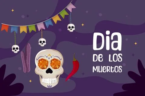 Day of the dead postcard. skull and flor de muerto Stock Illustration
